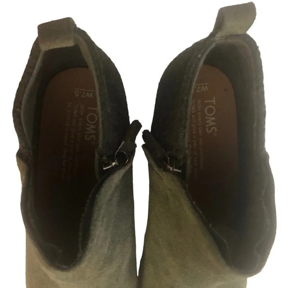Tom's "Deia" Sz 7.5 Women's Olive/Moss Green Suede Wool Zipper Ankle Booties - Picture 7 of 7